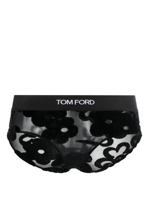 TOM FORD body en dentelle à bande logo - Noir