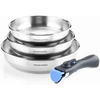 Set van 3 kachels 20-24-26 cm Arthur Martin AM1410 - roestvrij staal - Verwijderbare handgreep - Alle lichten inclusief inductie