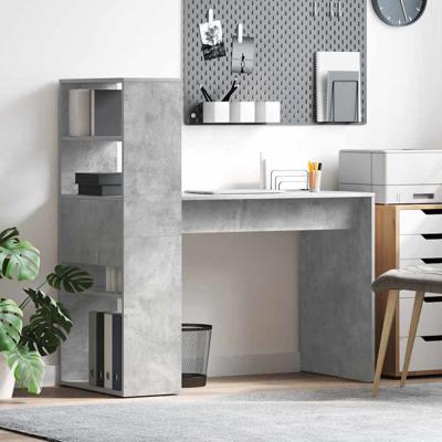 Bureau met plank Betongrijs 113 x 54 x 120 cm Bewerkt hout
