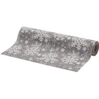 Kerst tafelloper zilver met glitter sneeuwvlokken 250 x 21 cm   - - thumbnail