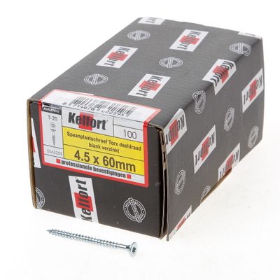 Kelfort Spaanplaatschroef platverzonken kop verzinkt T20 deeldraad 4.5 x 60mm