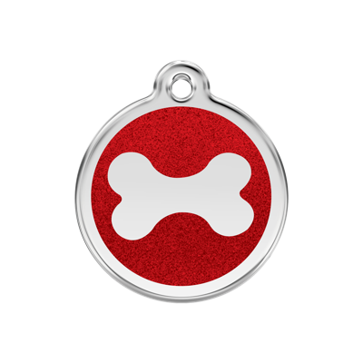Bone Red glitter hondenpenning medium/gemiddeld dia. 3 cm - Reddingo