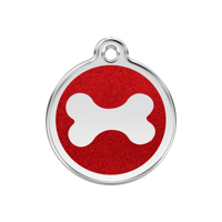 Bone Red glitter hondenpenning medium/gemiddeld dia. 3 cm - Reddingo
