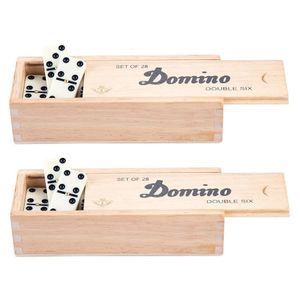 Domino spel dubbel/double 6 in houten doos 56x stenen