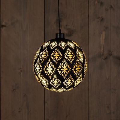 Glass Ball Baroque Black/Gold 15Cm /12Led Warm White / - Annas collection
