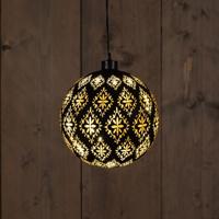 Glass Ball Baroque Black/Gold 15Cm /12Led Warm White / - Annas collection