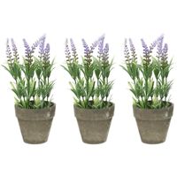 3x Groene/lilapaarse Lavandula/lavendel kunstplanten 25 cm in po - thumbnail