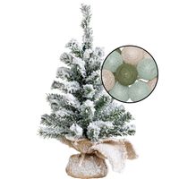 Mini kerstboom met sneeuw - incl. lichtslinger met bollen mix groen - H45 cm - thumbnail