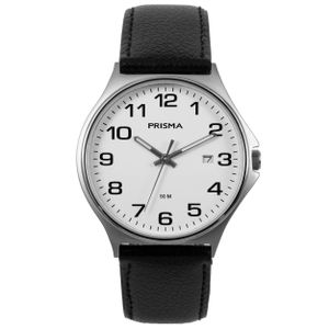 Prisma P.1685 Horloge staal/leder zwart 39 mm