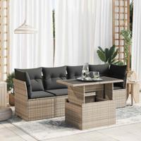 5-delige Loungeset met kussens poly rattan grijs