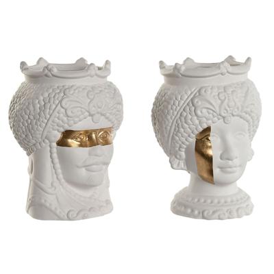 Home ESPRIT Wit Gouden Porselein 15 x 15 x 26.5 cm (2 Stuks)