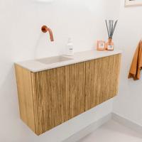 Toiletmeubel Mondiaz Joya Dlux | 91.6 cm | Meubelkleur Oak | Faye wastafel Meli Wasbak Links | Zonder kraangat(en)