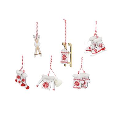 G. Wurm Kersthangers - 6x - hout - wit/rood - 6-10 cm - kerstboomversiering