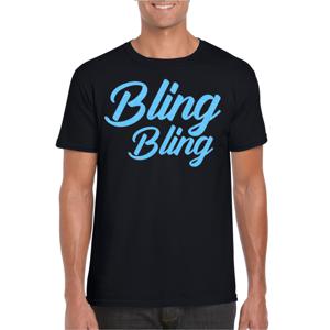 Verkleed T-shirt voor heren - bling - zwart - blauw glitter - glitter and glamour - carnaval