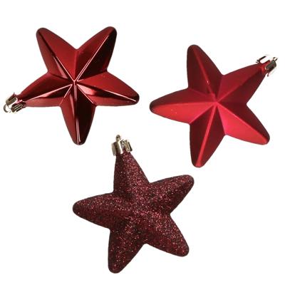 Decoris kersthanger sterren - 6x st - donkerrood - 7 cm - kunststof - kerstornamenten