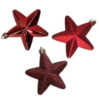 Decoris kersthanger sterren - 6x st - donkerrood - 7 cm - kunststof - kerstornamenten