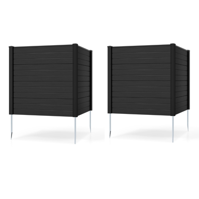 2-delig Schermhek 123 x 123 cm Tuinhek Van PVC Met 3 Gegalvaniseerde Metalen Grondankers Decoratief Hekwerk Set Van 2-Zwart