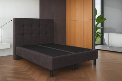 OP=OP Boxspring Bombeer Zonder Matras 180 x 200 Velvet Taupe - Verhoogde boxen - incl 2x Hocker