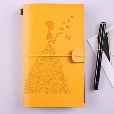 BSD020 vrij Butterfly Lady Vintage Travelers Notebook dagboek Kladblok PU lederen literatuur Journal planners school briefpapier (geel)