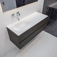 Mondiaz Vica Moon badmeubel eiken donker bruin 120 cm 2 lades solid surface enkele spoelbak links zonder kraangat - thumbnail