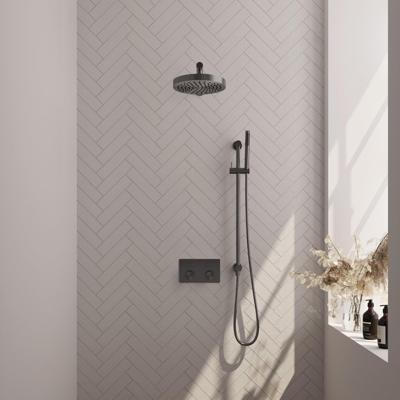 BRAUER Stripe Thermostatische Inbouw Regendouche - drukknoppen - 25cm douchekop - rechte muurarm - staaf handdouche - doucheslang - geïntegreerde glijstang - gunmetal geborsteld PVD 5-GM-425