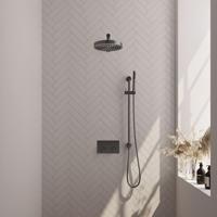 BRAUER Stripe Thermostatische Inbouw Regendouche - drukknoppen - 25cm douchekop - rechte muurarm - staaf handdouche - doucheslang - geïntegreerde glijstang - gunmetal geborsteld PVD 5-GM-425