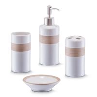 Badkamer/toilet accessoires set 4-delig - keramiek - wit/beige - thumbnail