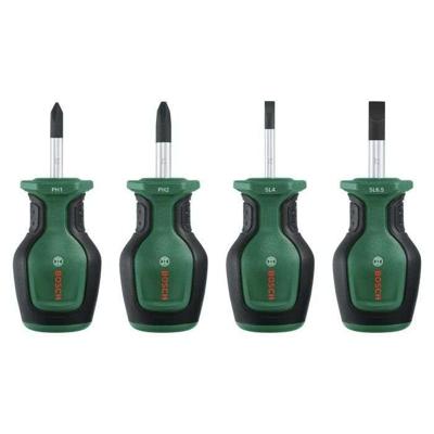 Bosch Set van 4 korte schroevendraaiers (compact voor schroeven op krappe plekken, magnetische punt)