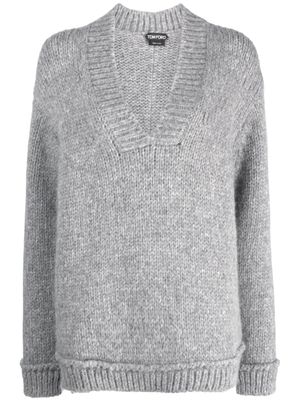 TOM FORD pull en maille épaisse à col v - Gris
