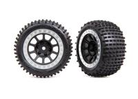 Traxxas - Tires & wheels, assembled (2.2' graphite gray, satin chrome beadlock wheels, Alias 2.2' tires) (2) (Bandit rear, medium compound with foa...