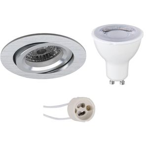 LED Spot Set - Pragmi Aerony Pro - GU10 Fitting - Dimbaar - Inbouw Rond - Mat Zilver - 6W - Warm Wit 3000K - Kantelbaar - Ø82mm