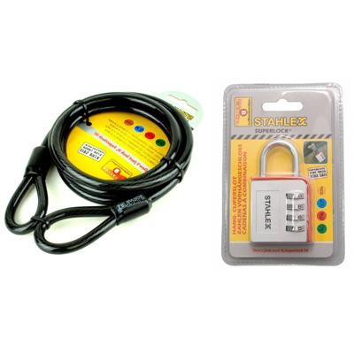 Staalkabel 1.5 m - met luxe aluminium cijferslot - hangslot 46 mm - fietsslot / kabelslot