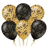 6x stuks luxe Abraham/50 jaar feest ballonnen - zwart/goud - latex - ca 30 cm