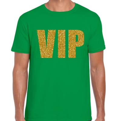 Verkleed glitter T-shirt voor heren - groen - VIP - glitter goud - foute party