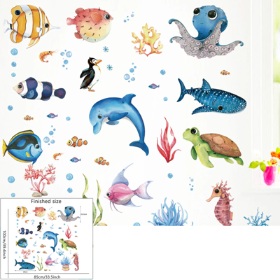 SeaWorld Oceaan Dieren Muurstickers - Onderwaterwereld Kinderkamer Decoratie met Schildpad, Dolfijn & Meer