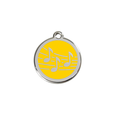 Music Yellow roestvrijstalen hondenpenning small/klein dia. 2 cm - Reddingo