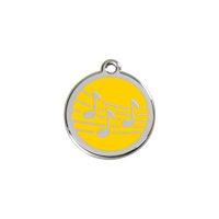 Music Yellow roestvrijstalen hondenpenning small/klein dia. 2 cm - Reddingo