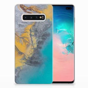 Samsung Galaxy S10 Plus TPU Siliconen Hoesje Marble Blue Gold