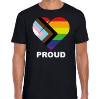 Proud progress pride vlag hartje t-shirt zwart heren - LHBT kleding / outfit 2XL  - - thumbnail