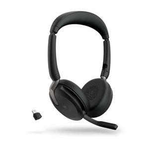 Jabra Evolve2 65 Flex Link380c MS On Ear headset Computer Bluetooth Stereo Zwart Noise Cancelling Headset, Microfoon uitschakelbaar (mute), Volumeregeling,