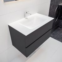 Mondiaz Vica Cloud badmeubel antraciet mat 80 cm 2 lades solid surface enkele spoelbak midden 1 kraangat