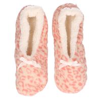 Roze panterprint/luipaardprint ballerina pantoffels/sloffen voor dames - thumbnail