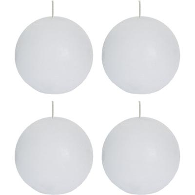 Spaas rustieke bolkaars - wit - 4x - D8 cm - 24 branduren - ronde kaarsen
