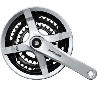 Shimano crankstel 6/7/8 speed tourney fc-ty501 met 170mm crankarm 48 x 38 x 28t met kettingscherm zilver