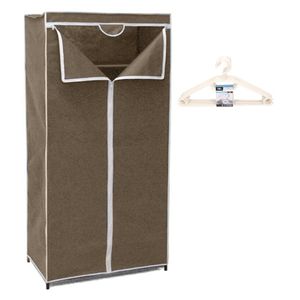 Mobiele opvouwbare kledingkast bruin 75 x 46 x 160 cm incl. 10 witte kledinghangers