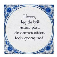 Delfts blauwe teksttegel bril plat - thumbnail