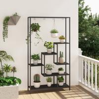 Metalen Plantenrek 6 Etages 180 cm met 10 S-Haken en Roosterplank Bloemenstandaard Bloementrap voor Balkon Woonkamer Zwart
