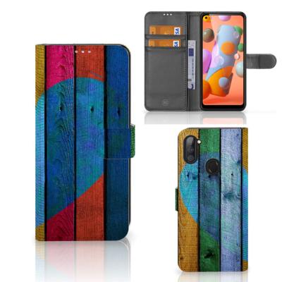 Samsung Galaxy M11 | A11 | Book Style Case | Wood Heart - Cadeau voor je Vriend