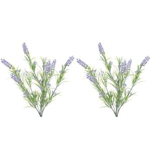 2x Groene/lilapaarse Lavandula/lavendel kunstplant 44 cm bosje