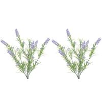 2x Groene/lilapaarse Lavandula/lavendel kunstplant 44 cm bosje - thumbnail